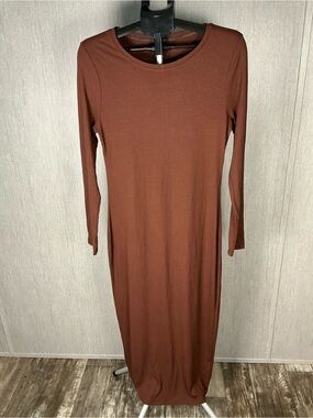 Desigual Long Sleeve Ribbed Maxi Dress in Rust Brown Size XL